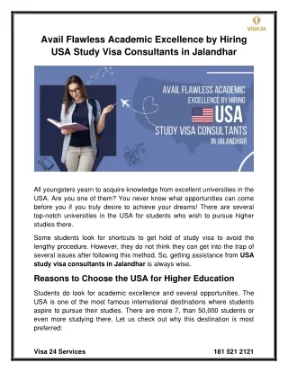 Avail Flawless Academic Excellence by Hiring USA Study Visa Consultants in Jalandhar