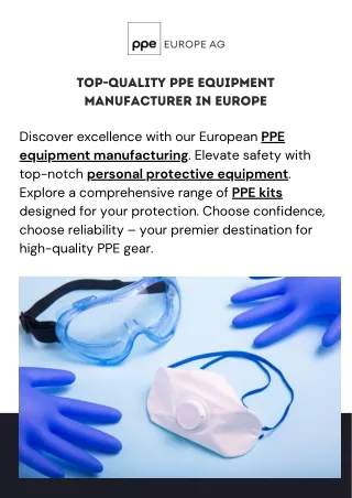 Top-Quality PPE Equipment Manufacturer in Europe