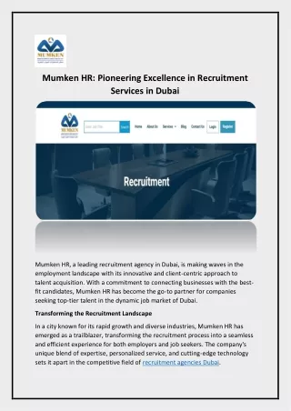 Recruitment Agency in Dubai - Mumken HR