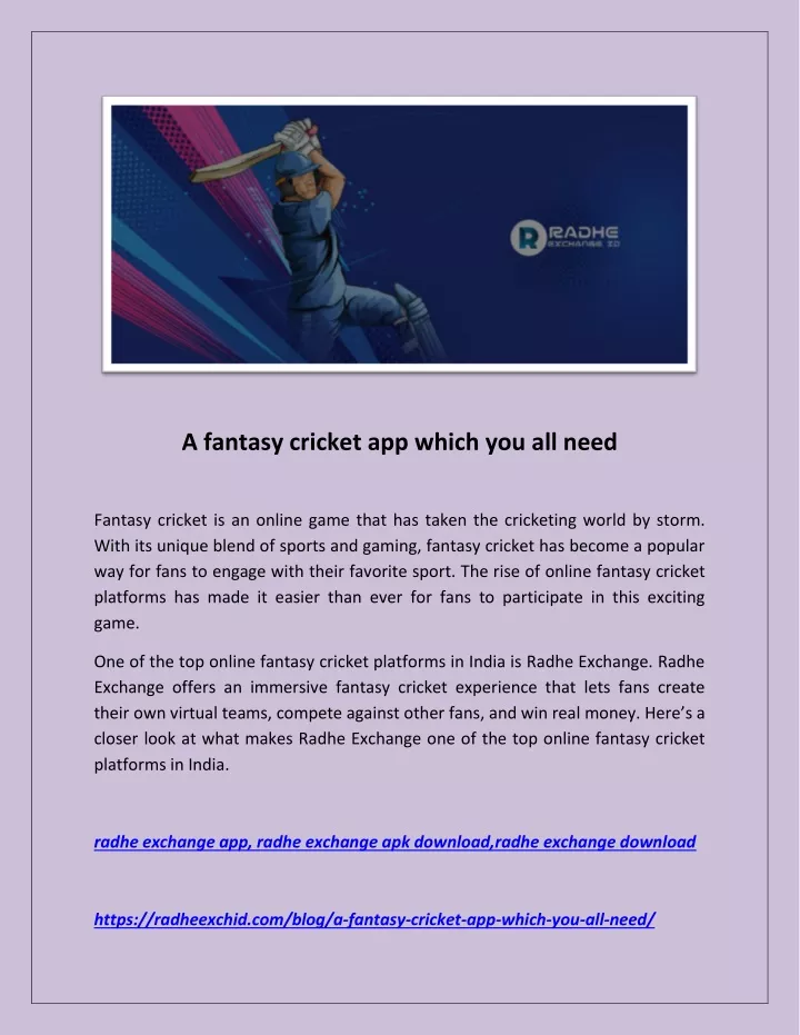 a fantasy cricket app which you all need