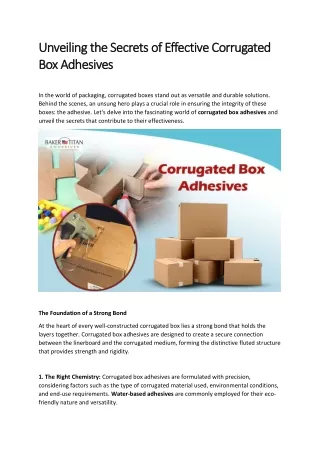 Unveiling the Secrets of Effective Corrugated Box Adhesives