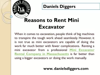 Mini excavator Rental Company near me - Daniels Diggers