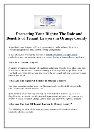 Protecting Your Rights: The Role and Benefits of Tenant Lawyers in Orange County