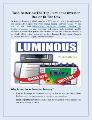 Luminous Inverter Battery Dealer In Dombivli