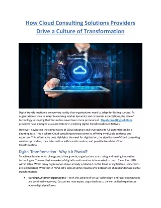 How Cloud Consulting Solutions Providers Drive a Culture of Transformation
