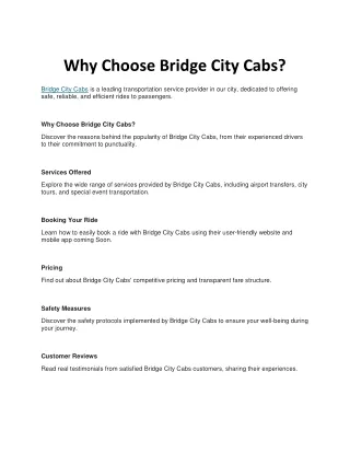 Why Choose Bridge City Cabs?