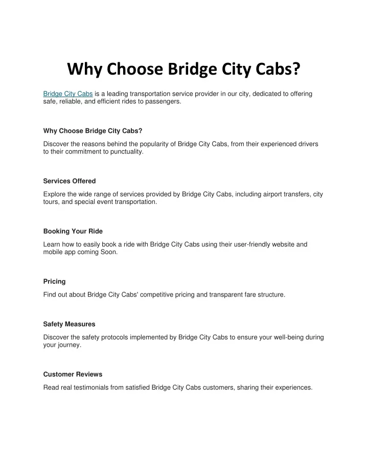 why choose bridge city cabs