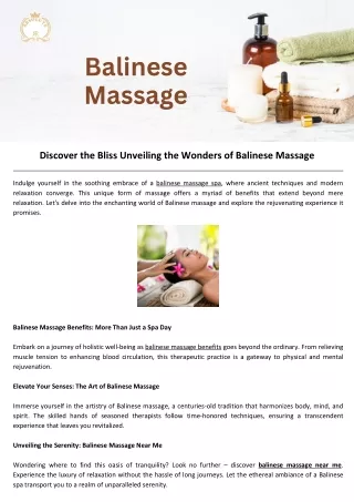 Discover the Bliss Unveiling the Wonders of Balinese Massage