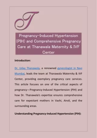 Pregnancy Induced Hypertension (PIH) and Comprehensive Pregnancy Care at Thanawala Maternity & IVF Center