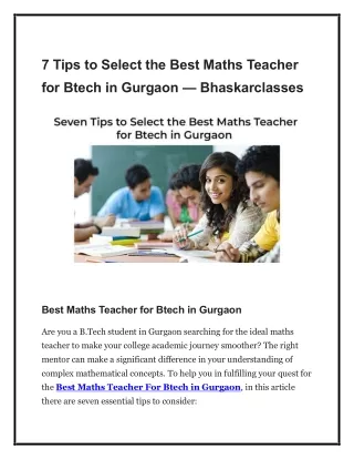 7 Tips to Select the Best Maths Teacher for Btech in Gurgaon (1)
