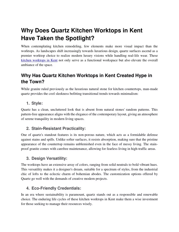 why does quartz kitchen worktops in kent have