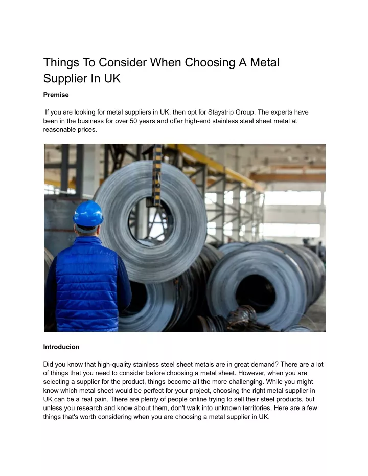 things to consider when choosing a metal supplier