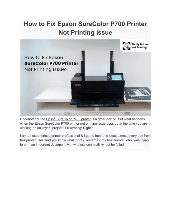 how to fix epson surecolor p700 printer
