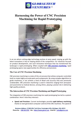 Harnessing the Power of CNC Precision Machining for Rapid Prototyping