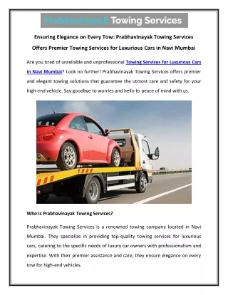 Ensuring Elegance on Every Tow Prabhavinayak Towing Services Offers Premier Towing Services for Luxurious Cars in Navi M
