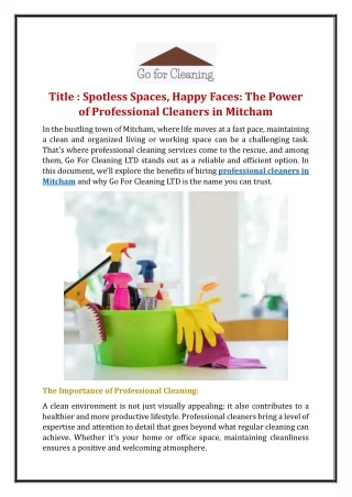 Spotless Spaces, Happy Faces: The Power of Professional Cleaners in Mitcham