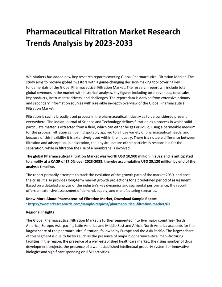 pharmaceutical filtration market research trends