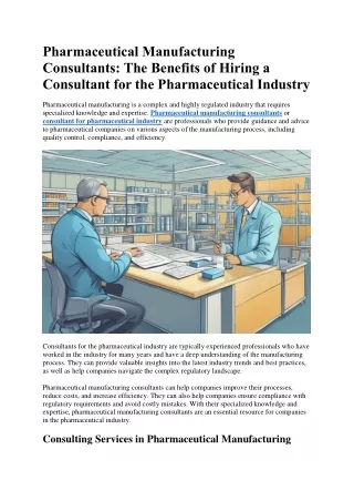 Pharmaceutical Manufacturing Consultants- The Benefits of Hiring a Consultant for the Pharmaceutical Industry