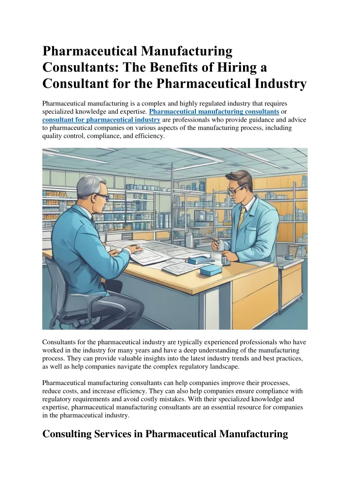 pharmaceutical manufacturing consultants