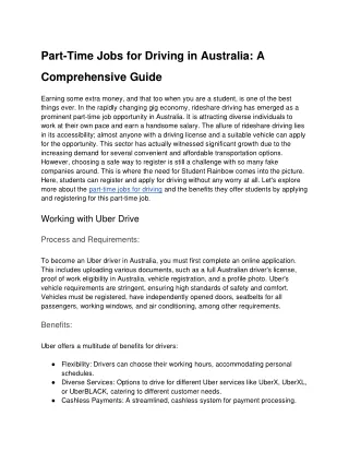 Part-Time Jobs for Driving in Australia - A Comprehensive Guide