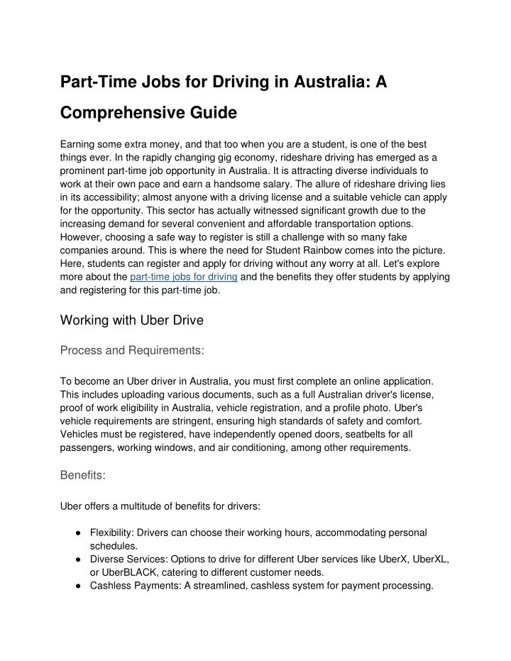 part time jobs for driving in australia a