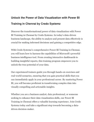 Unlock the Power of Data Visualization with Power BI Training in Chennai by Credo Systemz