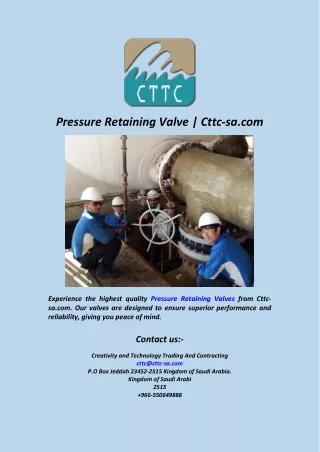 Pressure Retaining Valve  Cttc-sa.com
