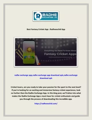 Best Fantasy Cricket App : Radheexchid App