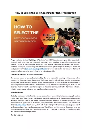 how to select the best coaching for neet