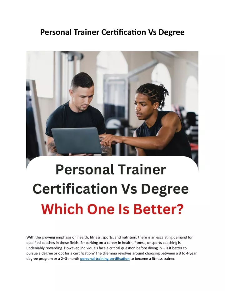 personal trainer certification vs degree