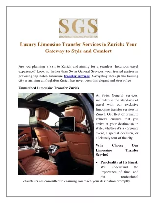 Luxury Limousine Transfer Services in Zurich