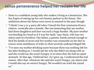 sainas perseverance helped her reclaim her life