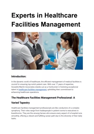 Experts in Healthcare Facilities Management