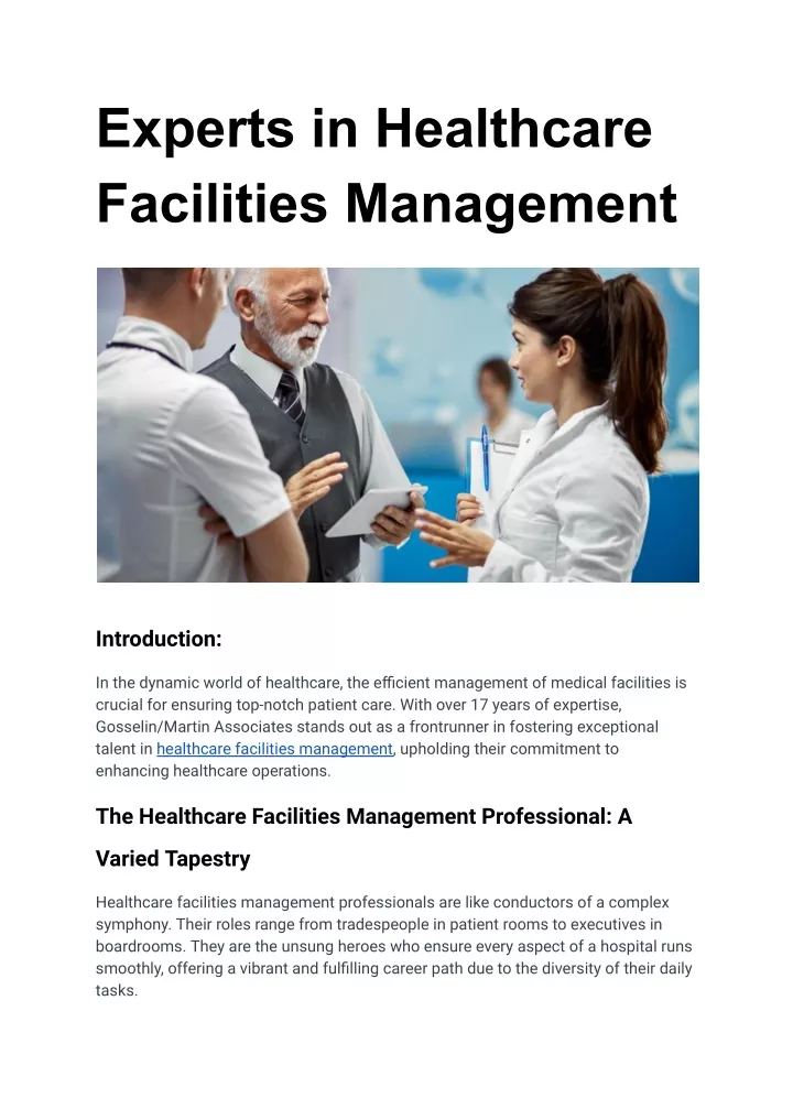 experts in healthcare facilities management