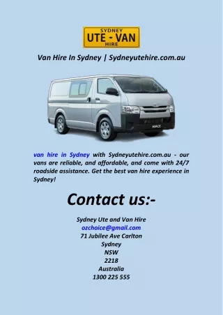 Van Hire In Sydney  Sydneyutehire.com.au