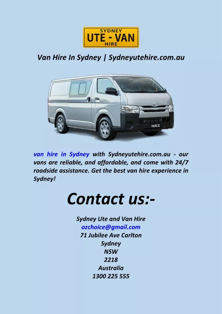 van hire in sydney sydneyutehire com au