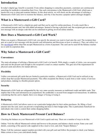 Mastercard e-Gift Card: A Convenient Way to Shop and Examine Balance