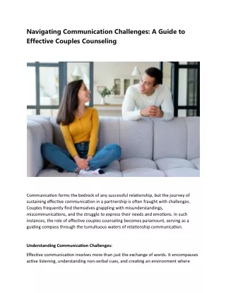 Navigating Communication Challenges A Guide to Effective Couples Counseling