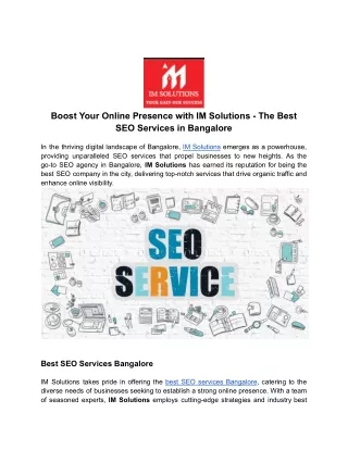 Boost Your Online Presence with IM Solutions - The Best SEO Services in Bangalore