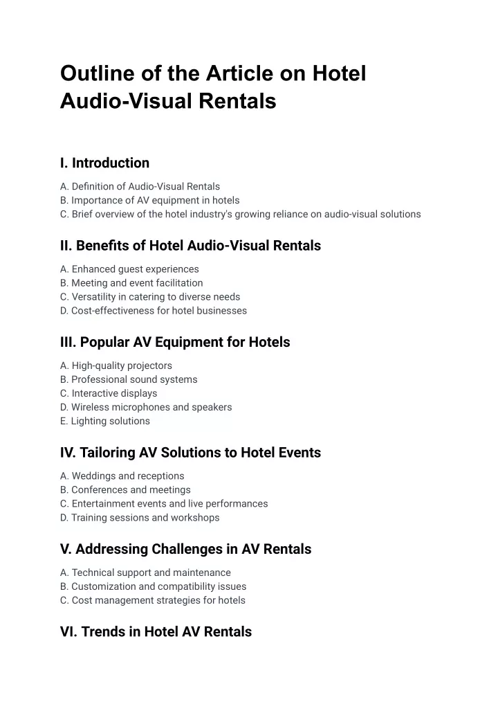 outline of the article on hotel audio visual