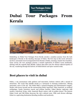 Dubai Tour Packages From Kerala