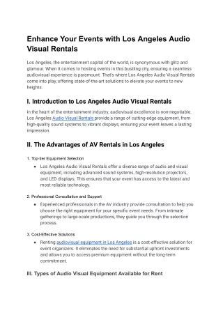 Los Angeles Audio Visual Rentals
