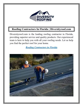 Roofing Contractors In Florida  Diversityroof.com