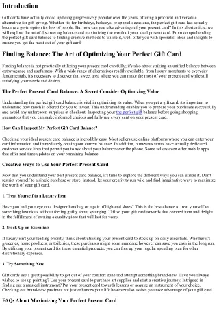 Discovering Balance: The Art of Optimizing Your Perfect Gift Card
