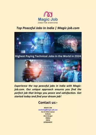 Top Peaceful Jobs In India  Magic-job.com