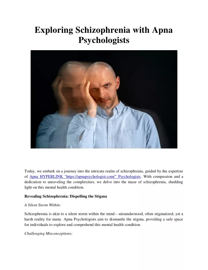 exploring schizophrenia with apna psychologists