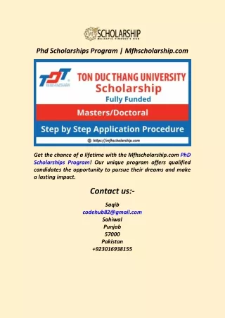 Phd Scholarships Program  Mfhscholarship.com