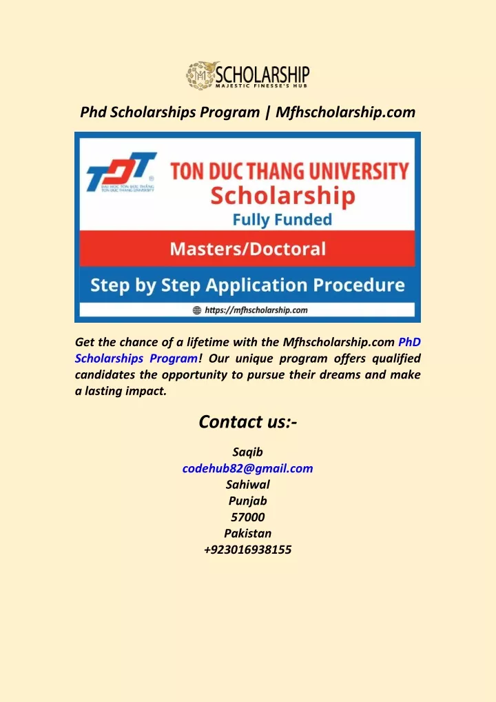 phd scholarships program mfhscholarship com