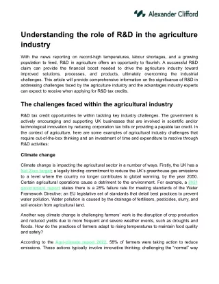 Understanding the role of R&D in agriculture industry