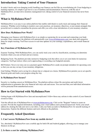 Managing Your Finances Made Easy with MyBalanceNow